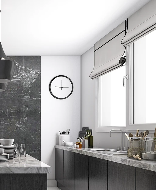 Ambiente de Cozinha decorado com persianas Vogaflex